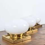 Set of 3 vintage wall lights – brass and opal glass (70s design)