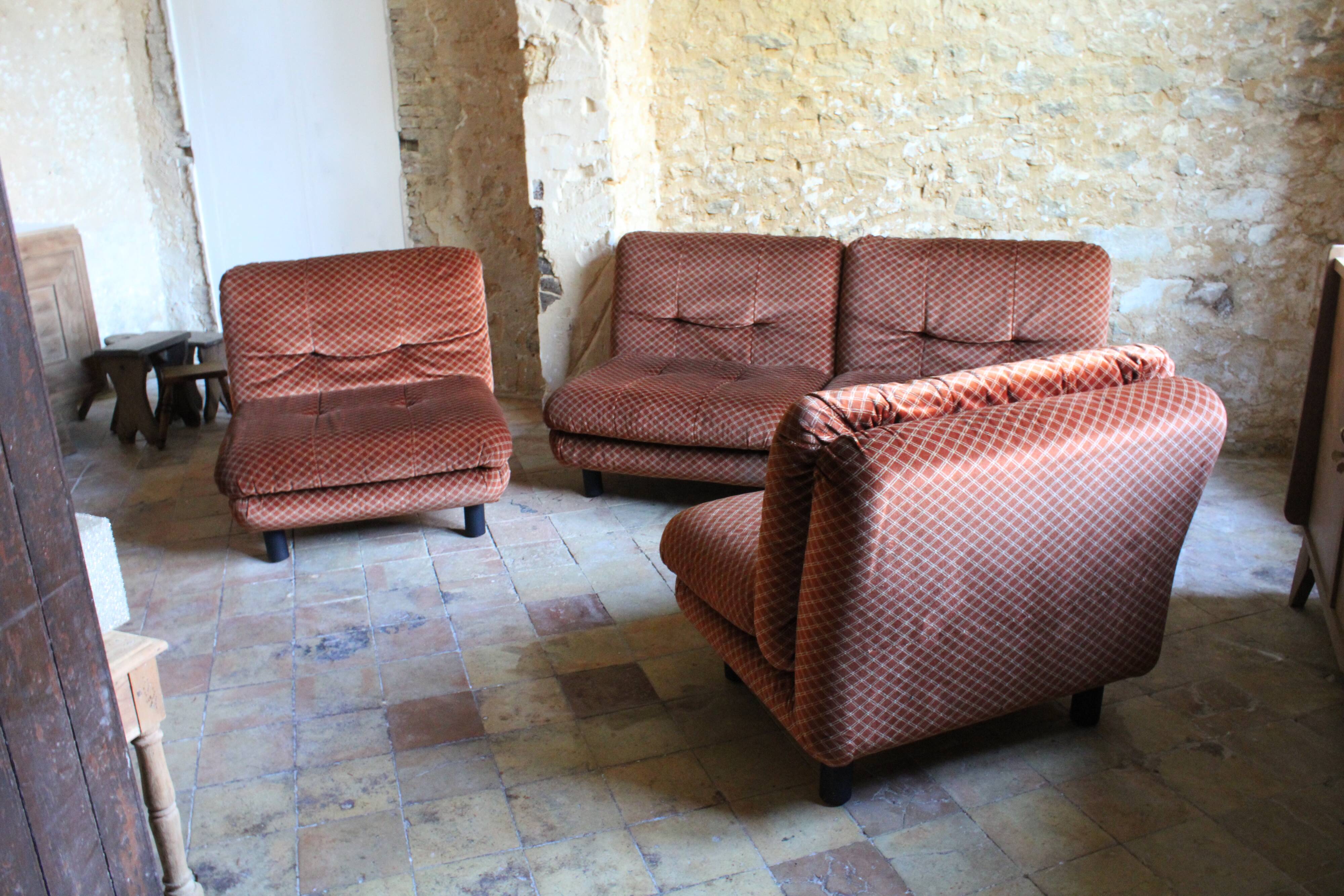 Steiner living room in brown velvet, 1970