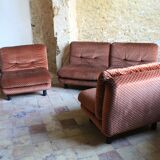 Steiner living room in brown velvet, 1970