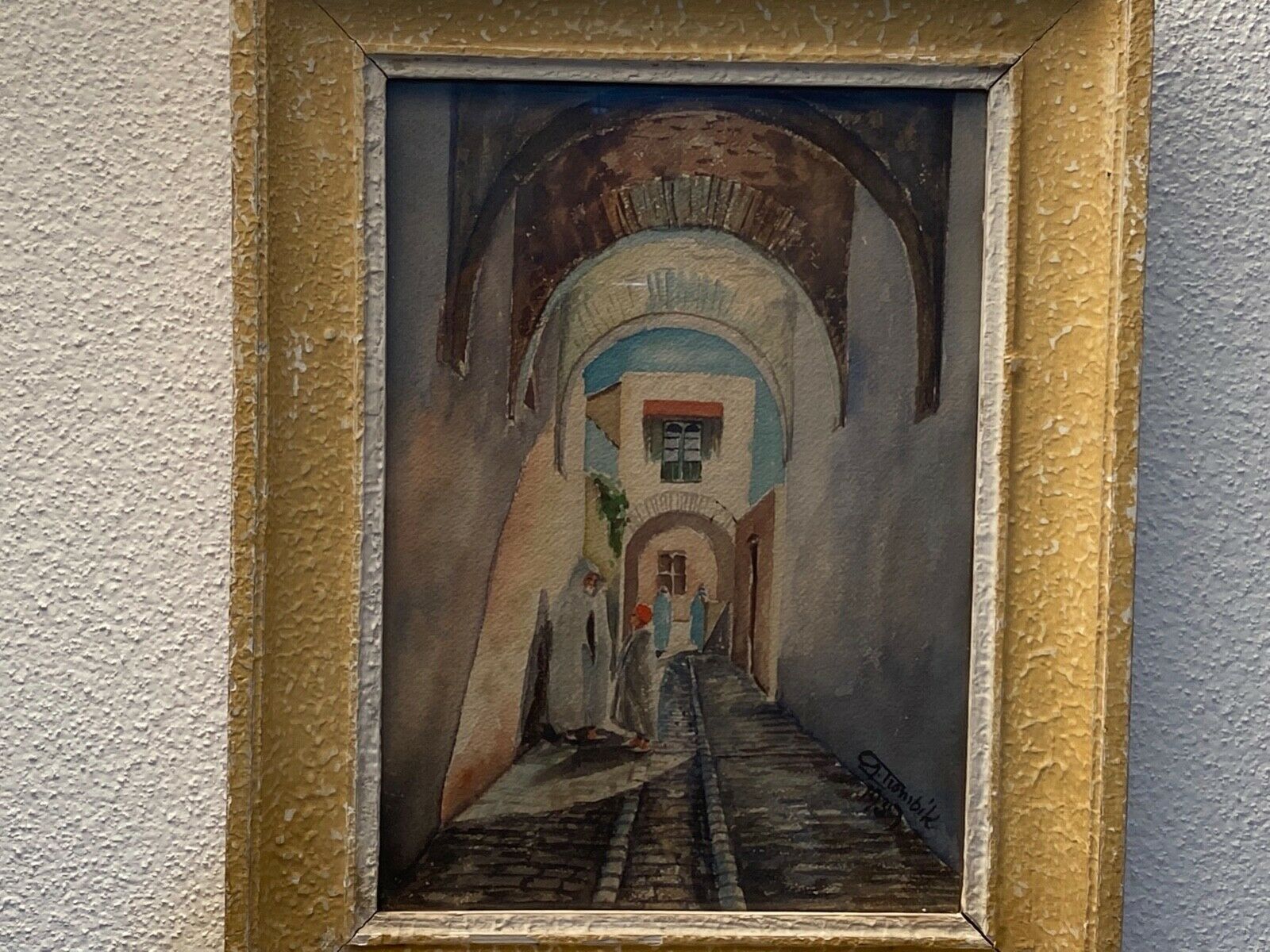 Orientalist painting watercolor tunisia north africa g-trombik 1939