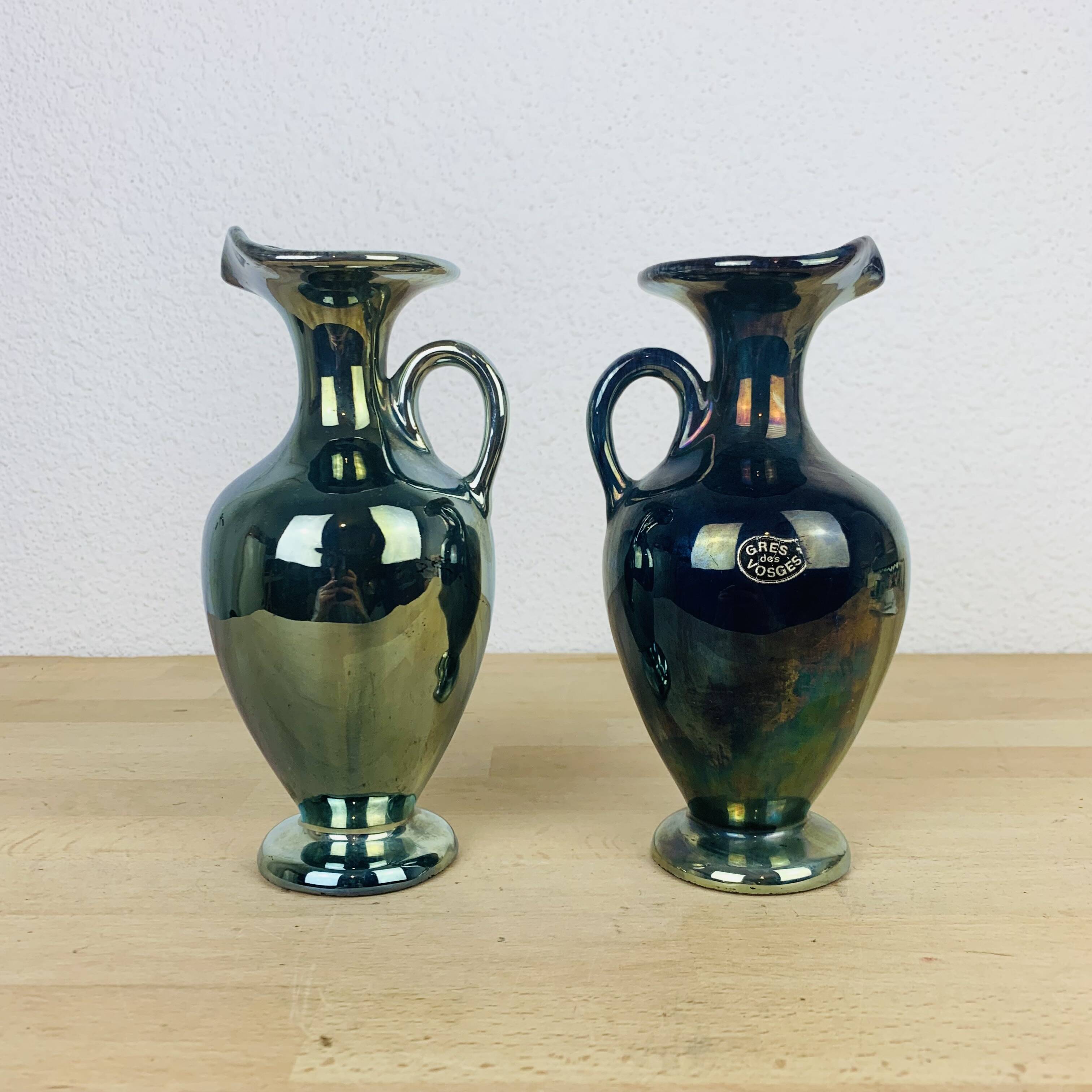 Pair of flamed sandstone vases Cytere Rambervillers