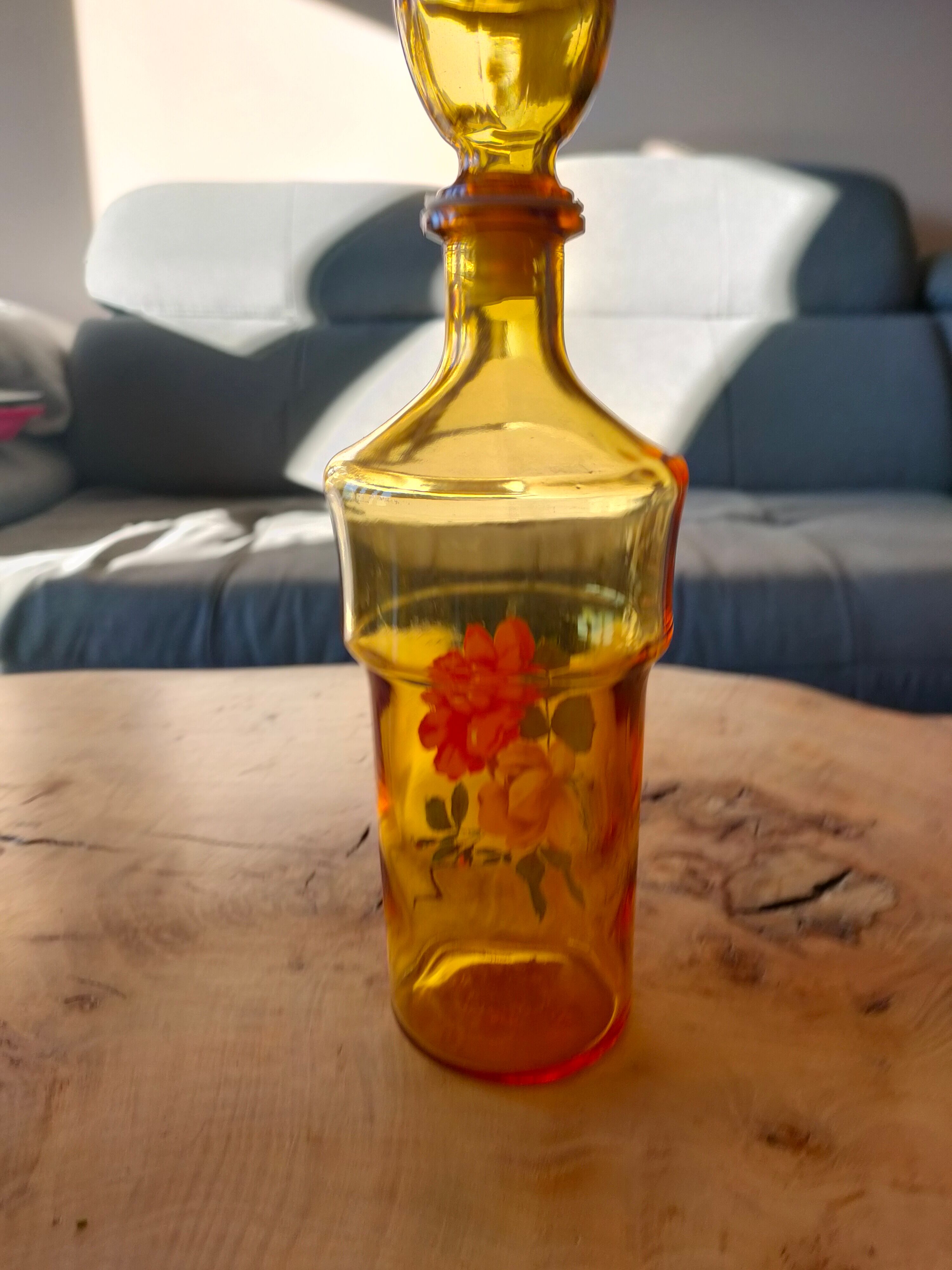 60's yellow glass decanter
