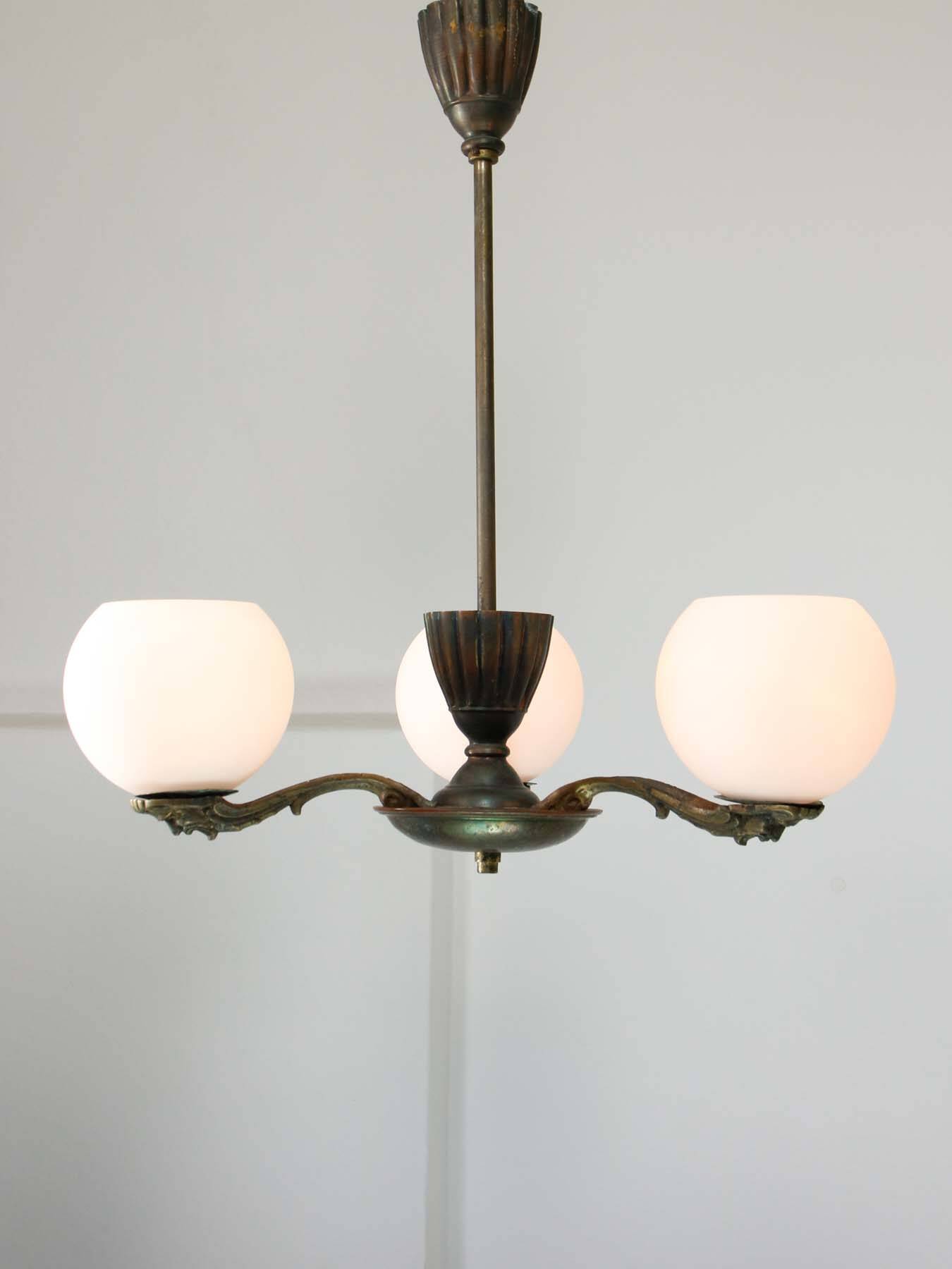 Art Deco French Brass Figural Chandelier, 1930