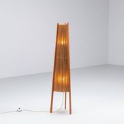 Temde tripod floor lamp in sisal and teak, Switzerland, 1960