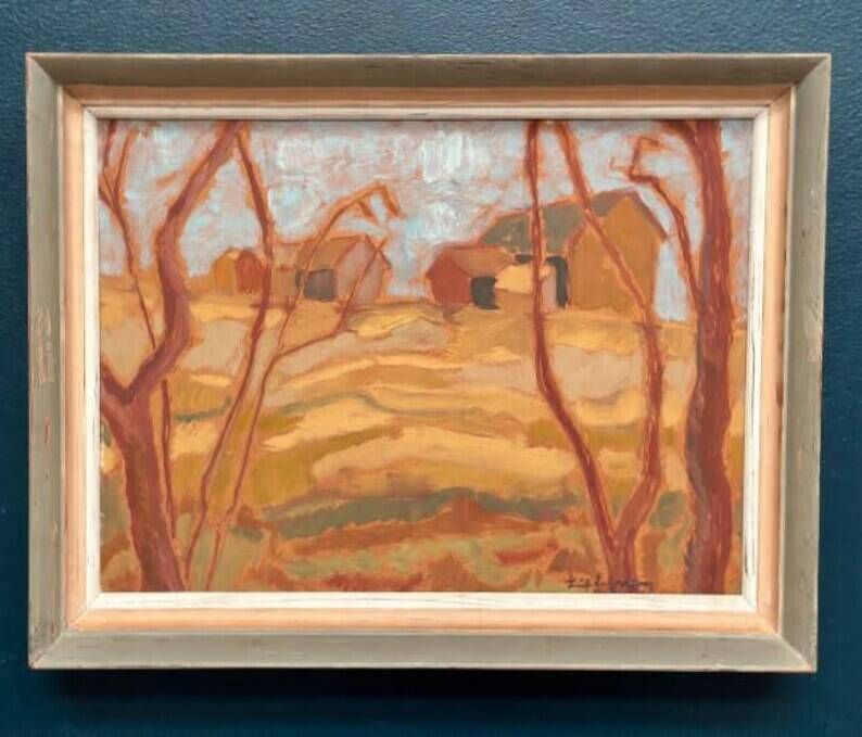 Original Swedish Oil on Panel – "Autumn Landscape" – Signed – Vintage and Framed – 46 × 36 cm (18.1" × 14.2")