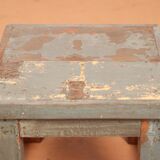 Old workshop bedside table in original blue patina Burmese teak