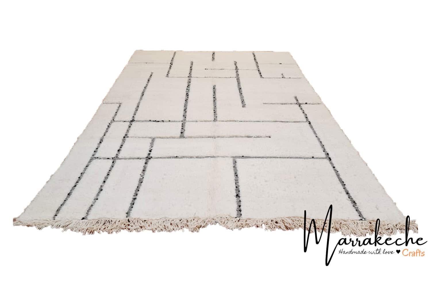 Tapis géométrique marocain blanc fait main – 2x3m laine premium