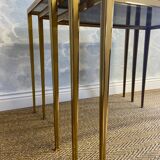Set of 3 nesting tables in brass, Hollywood Regency, Vereinigte Werkstätten, Germany, 1960s.