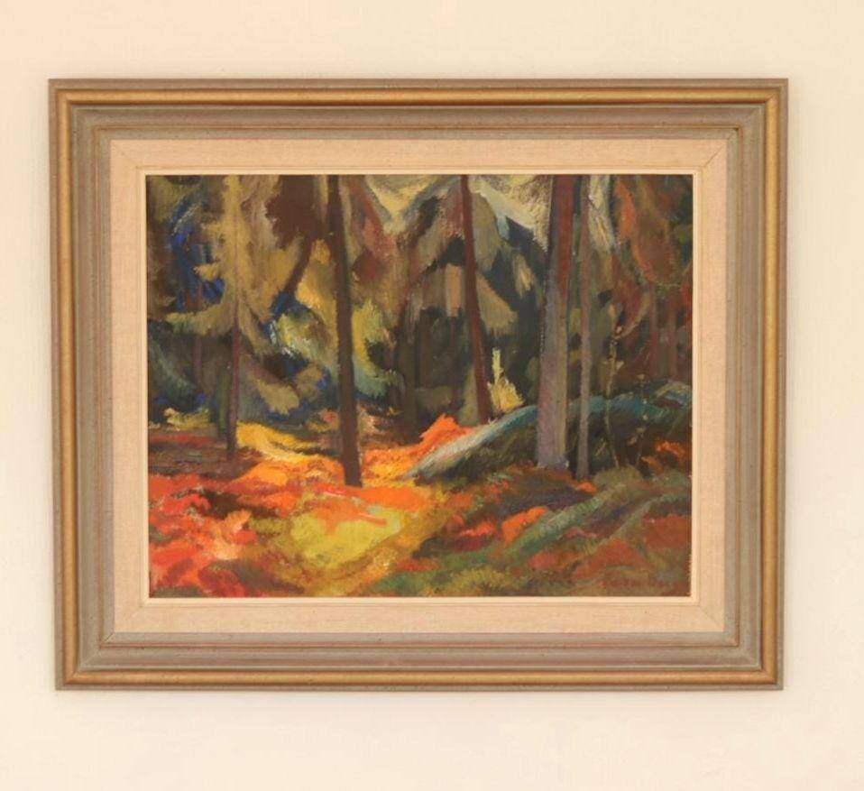 Original Mid Century Swedish Oil on Canvas – “Pine Forest” by Frans Be