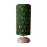 solid wood Scandinavian base lamp, hypnotic printed lampshade