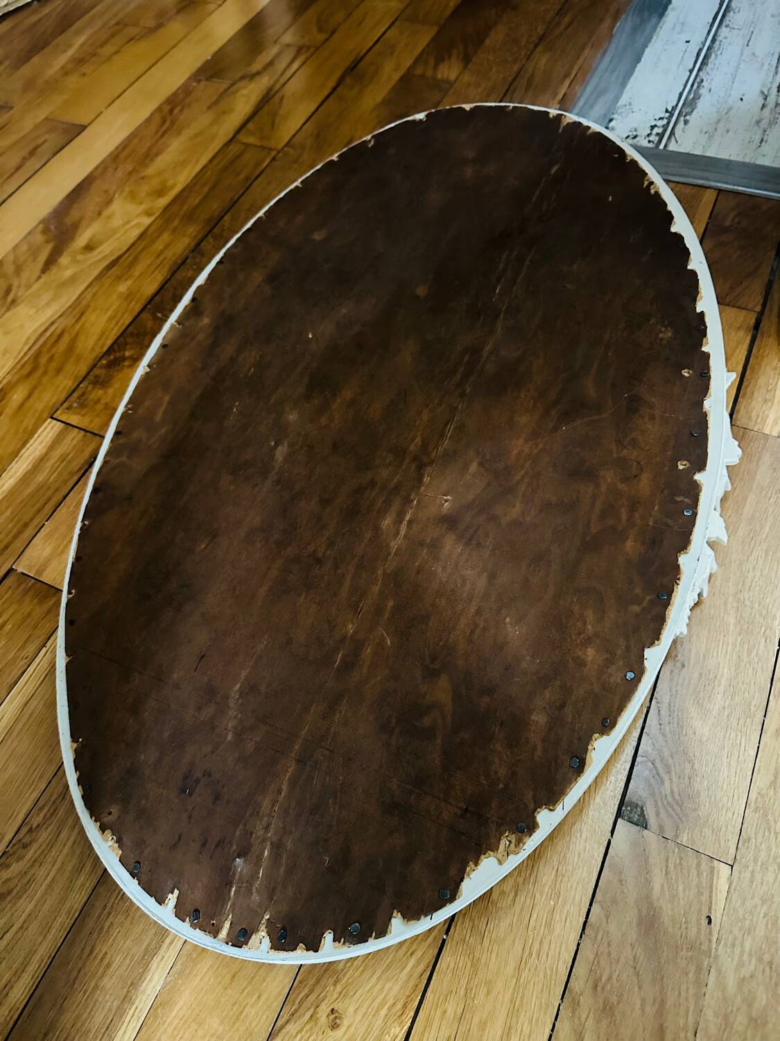 Antique white mirror carved with wooden roses