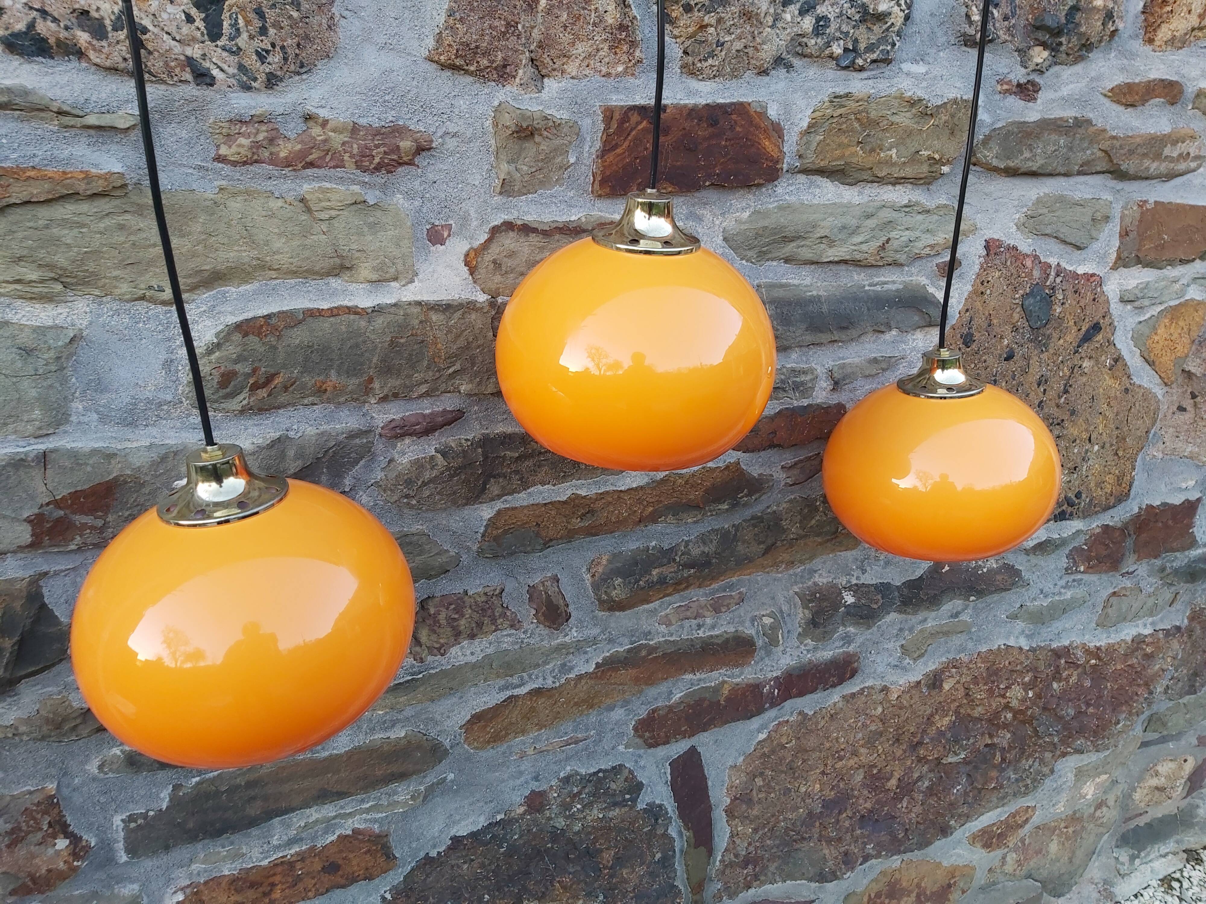 Lot de 3 suspensions orange vintage, années 70
