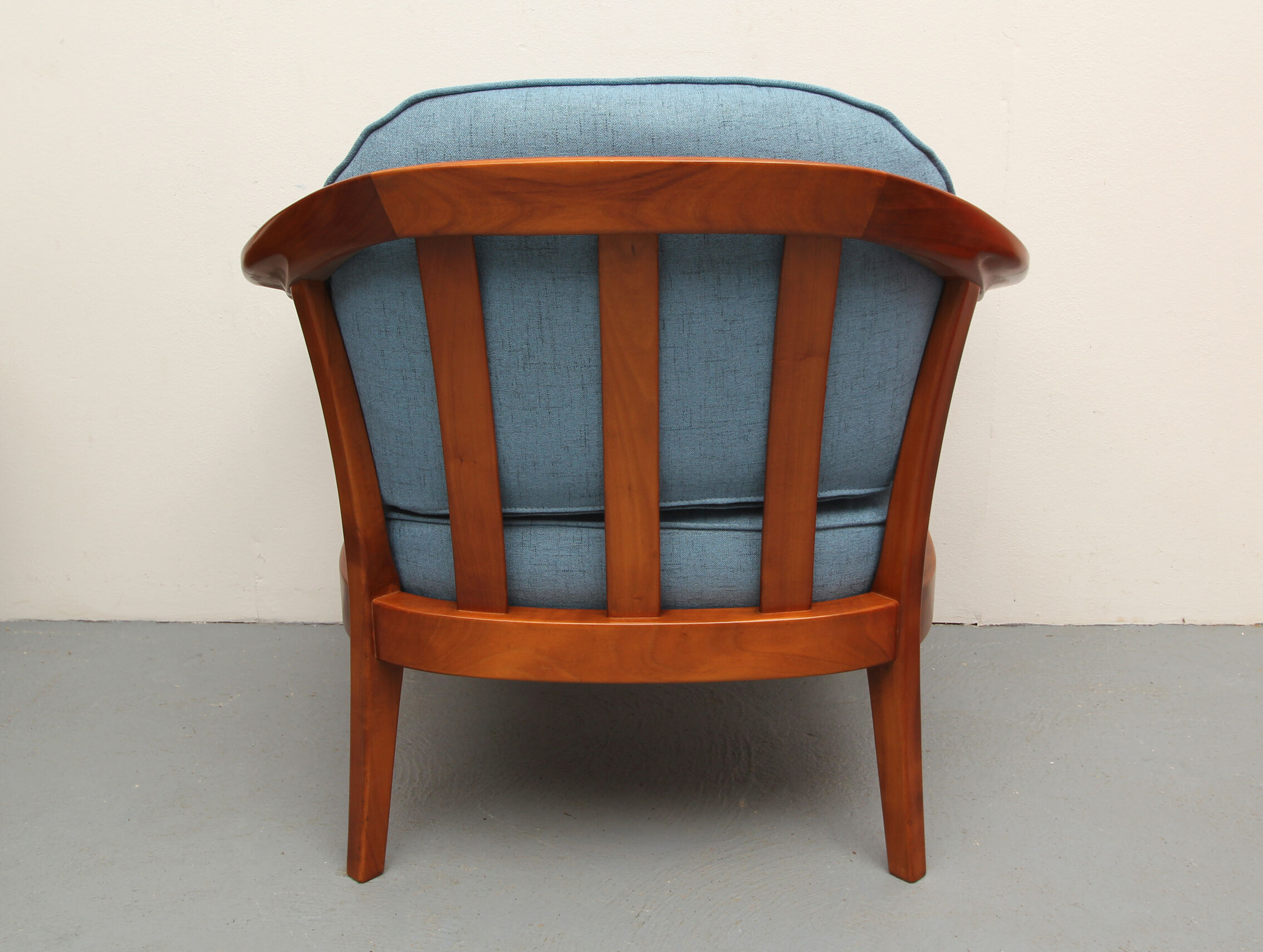 1960s armchair cherrywood in blue, Wilhelm Knoll