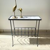 Table d'appoint range vinyles vintage métal marbre