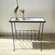Table d'appoint range vinyles vintage métal marbre