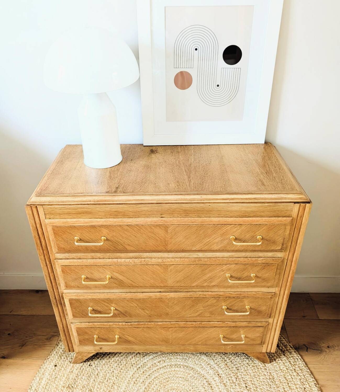 Vintage oak chest of drawers with compass feet