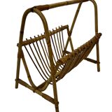 Vintage Rattan Magazine Basket Newspaper Rack 60s Rohe
