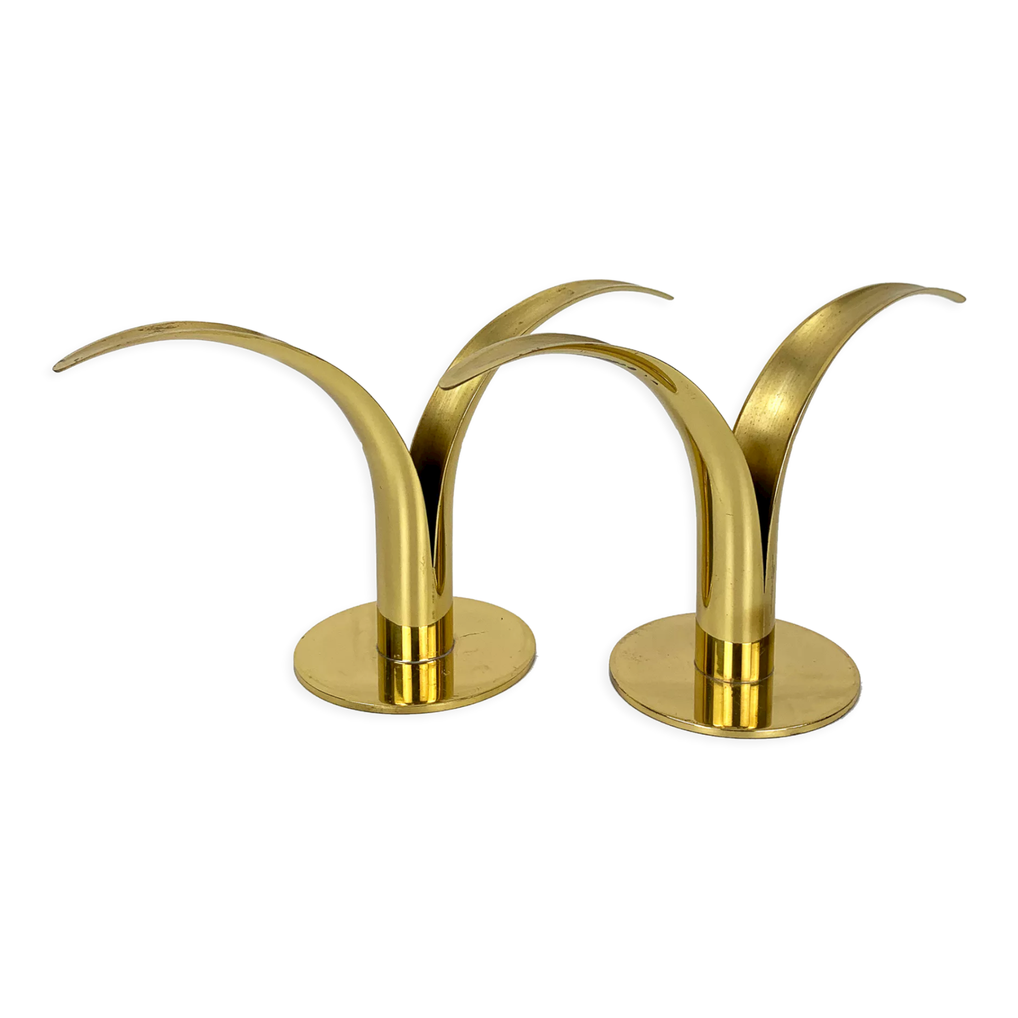 Pair of Lily brass candle holders, Ystad Metall, Sweden, design Ivar Ålenius Björk
