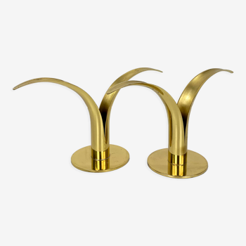 Pair of Lily brass candle holders, Ystad Metall, Sweden, design Ivar Ålenius Björk