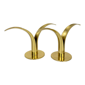 Pair of Lily brass candle holders, Ystad Metall, Sweden, design Ivar Ålenius Björk