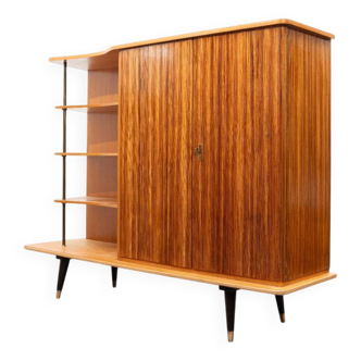 Buffet haut des années 1950 en frêne et zebrano, avec étagères ouverte