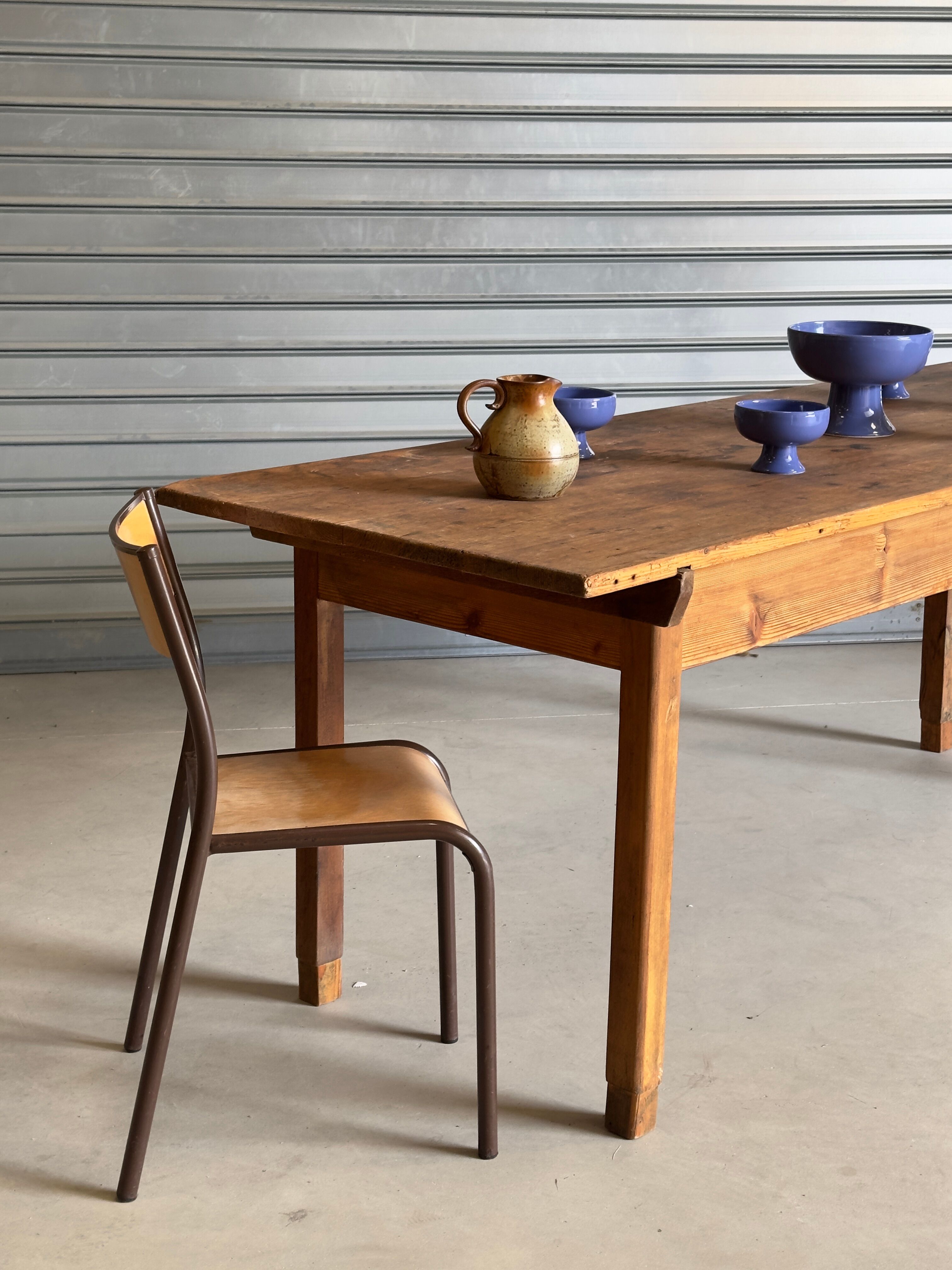 Old wooden table, farmhouse style, dining table.