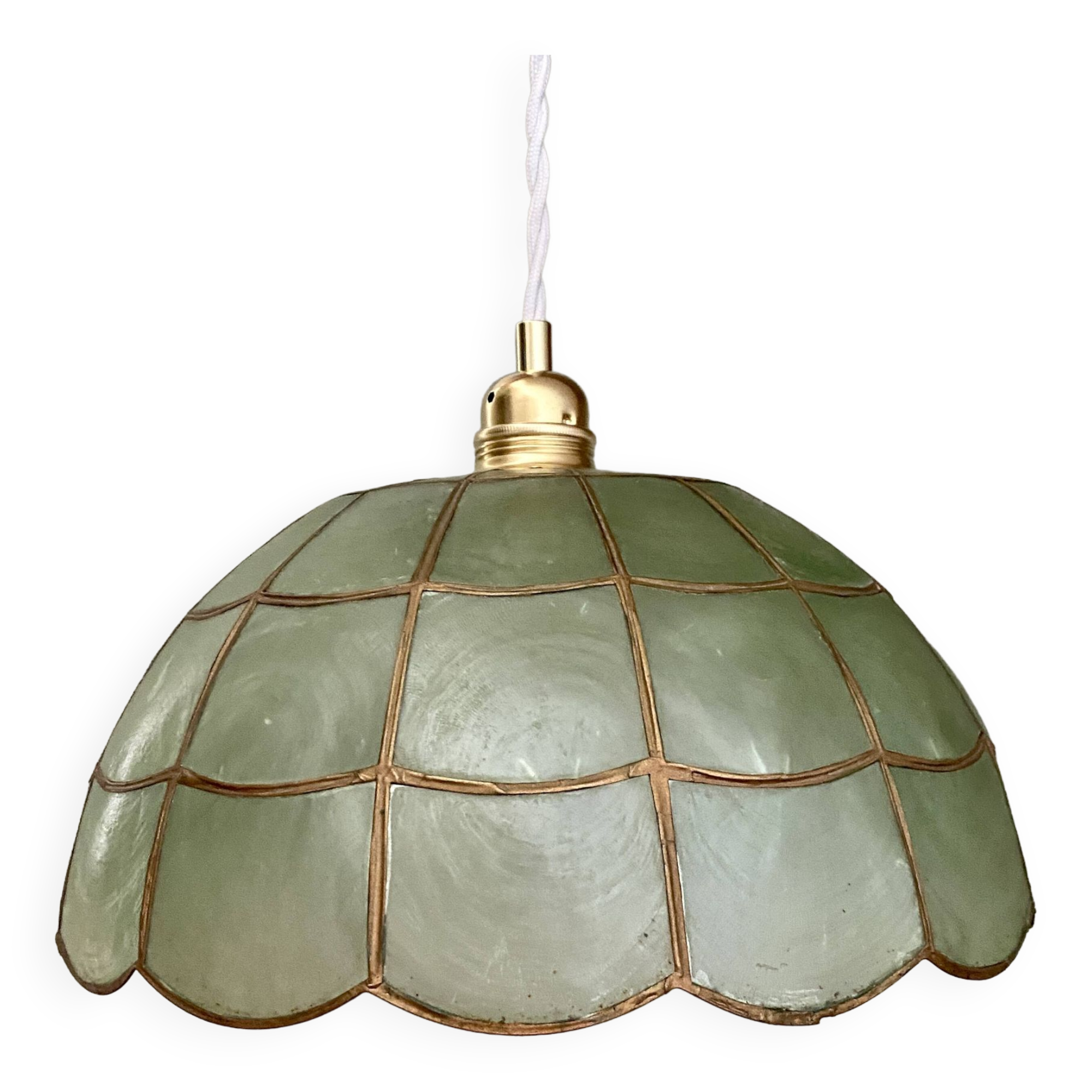 Suspension abat-jour vintage en nacre verte