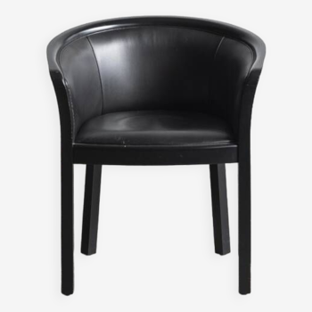 Black leather side chair, Italy, 1980s