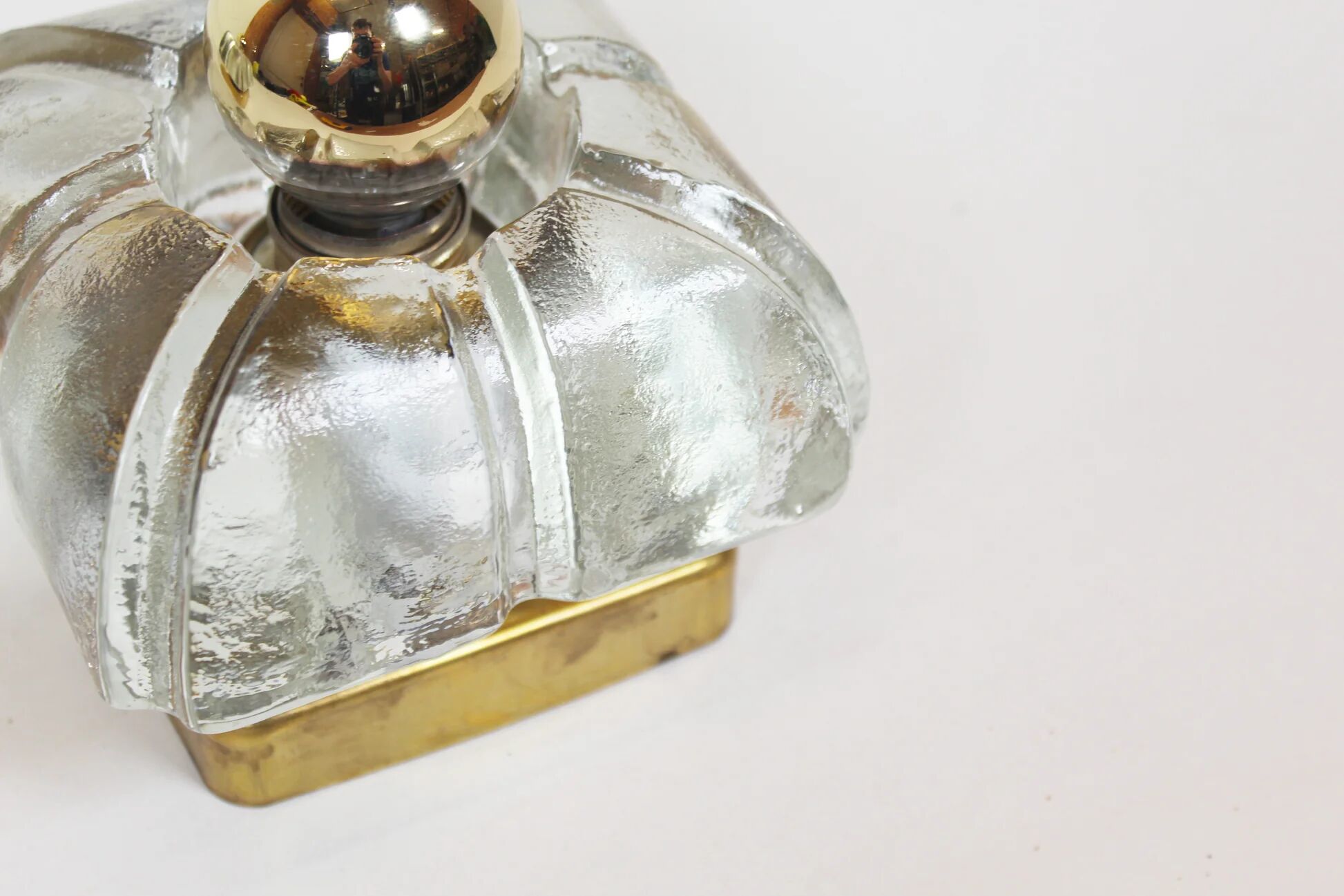 Pair of ice glass and brass wall lamps by Sische