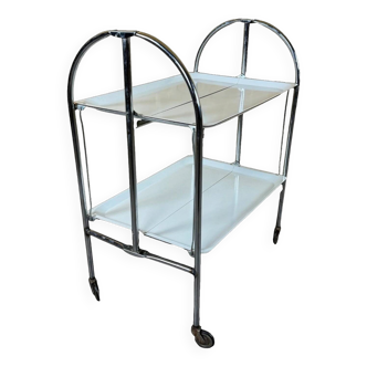 1960s 1970s Serving Cart Dinette Side Table Space Age Design Chrome White