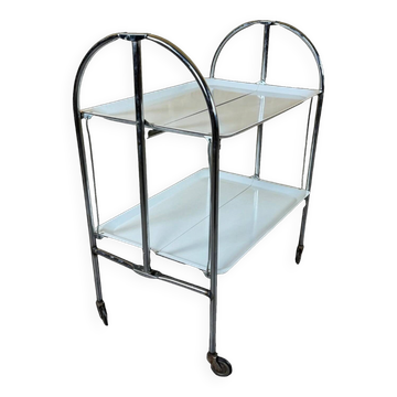 1960s 1970s Serving Cart Dinette Side Table Space Age Design Chrome White