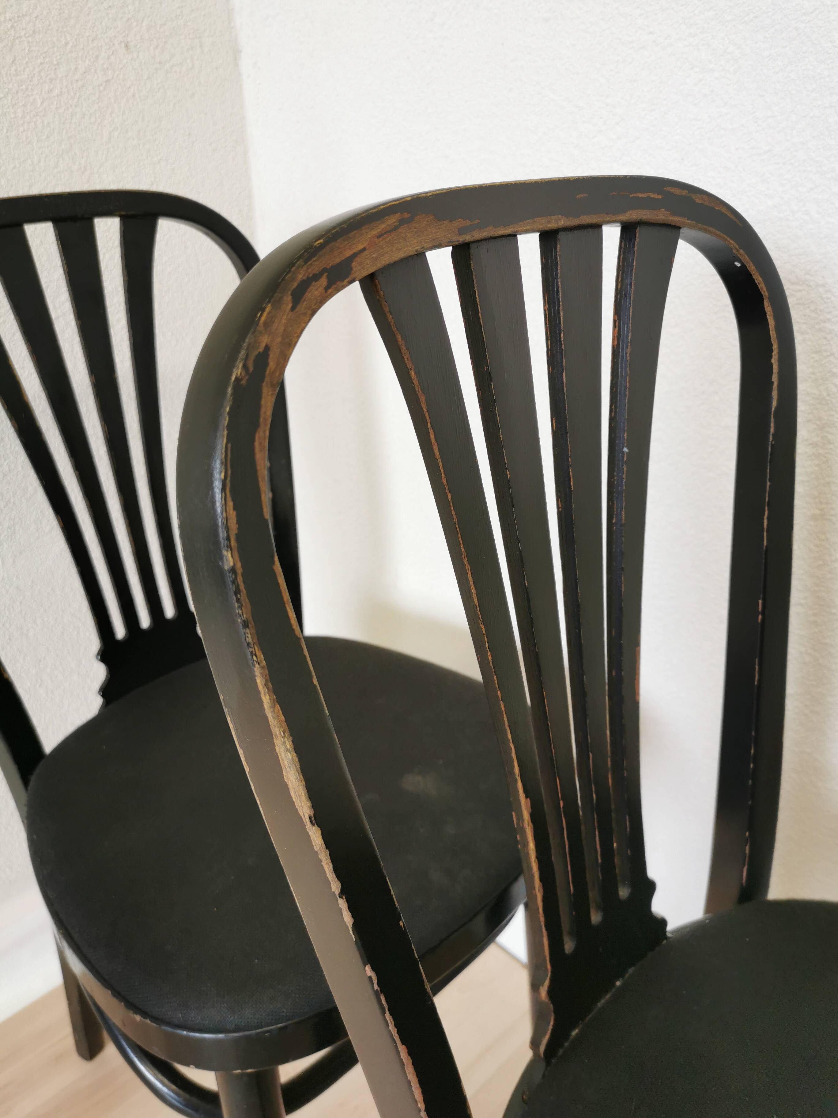 Set of 4 Vintage Black Wooden Dining Chairs: STOL Kamnik, 70s, Yugoslavia