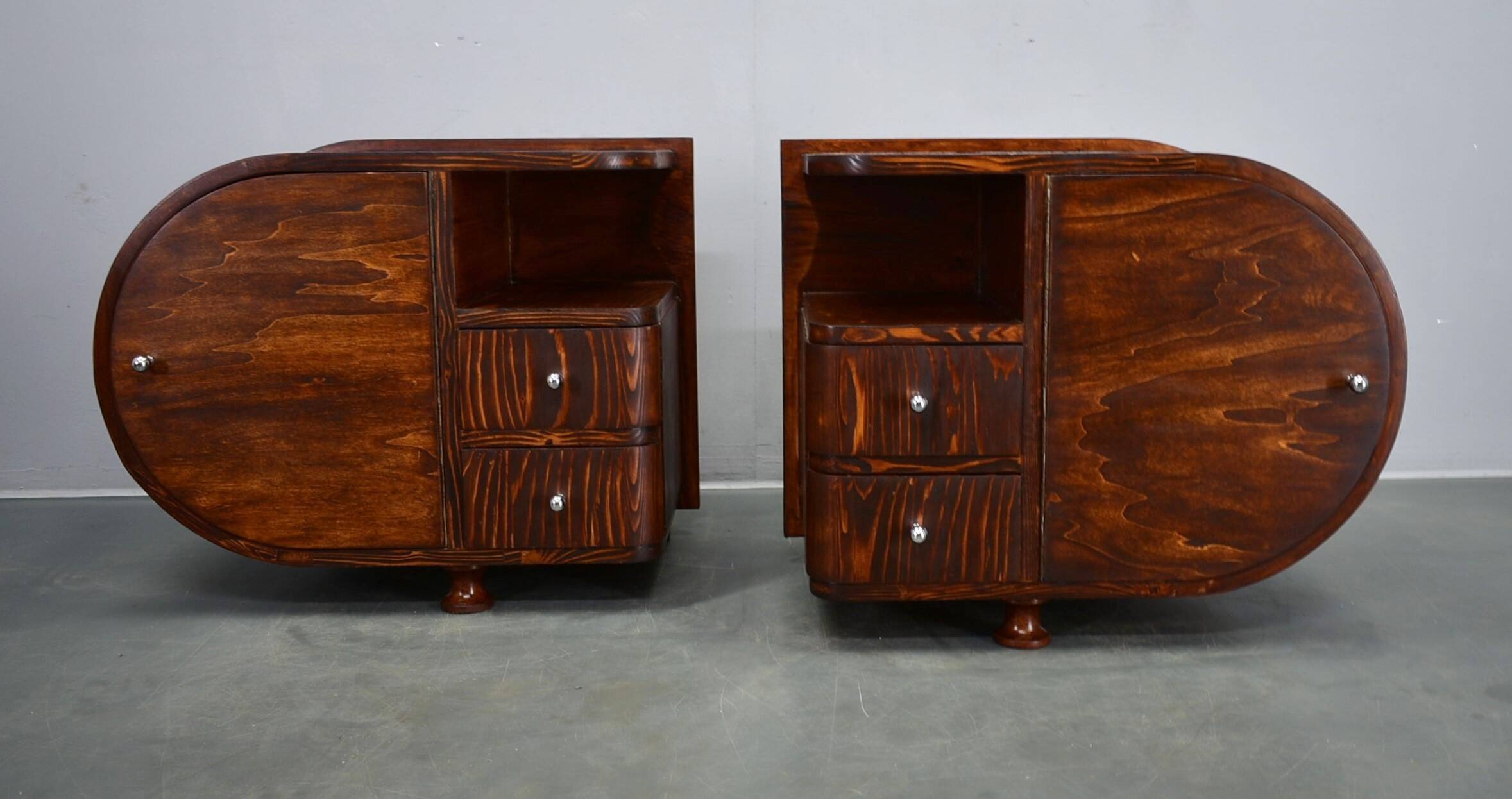 1935s pair of rare Art Deco bedside tables, Czechoslovakia