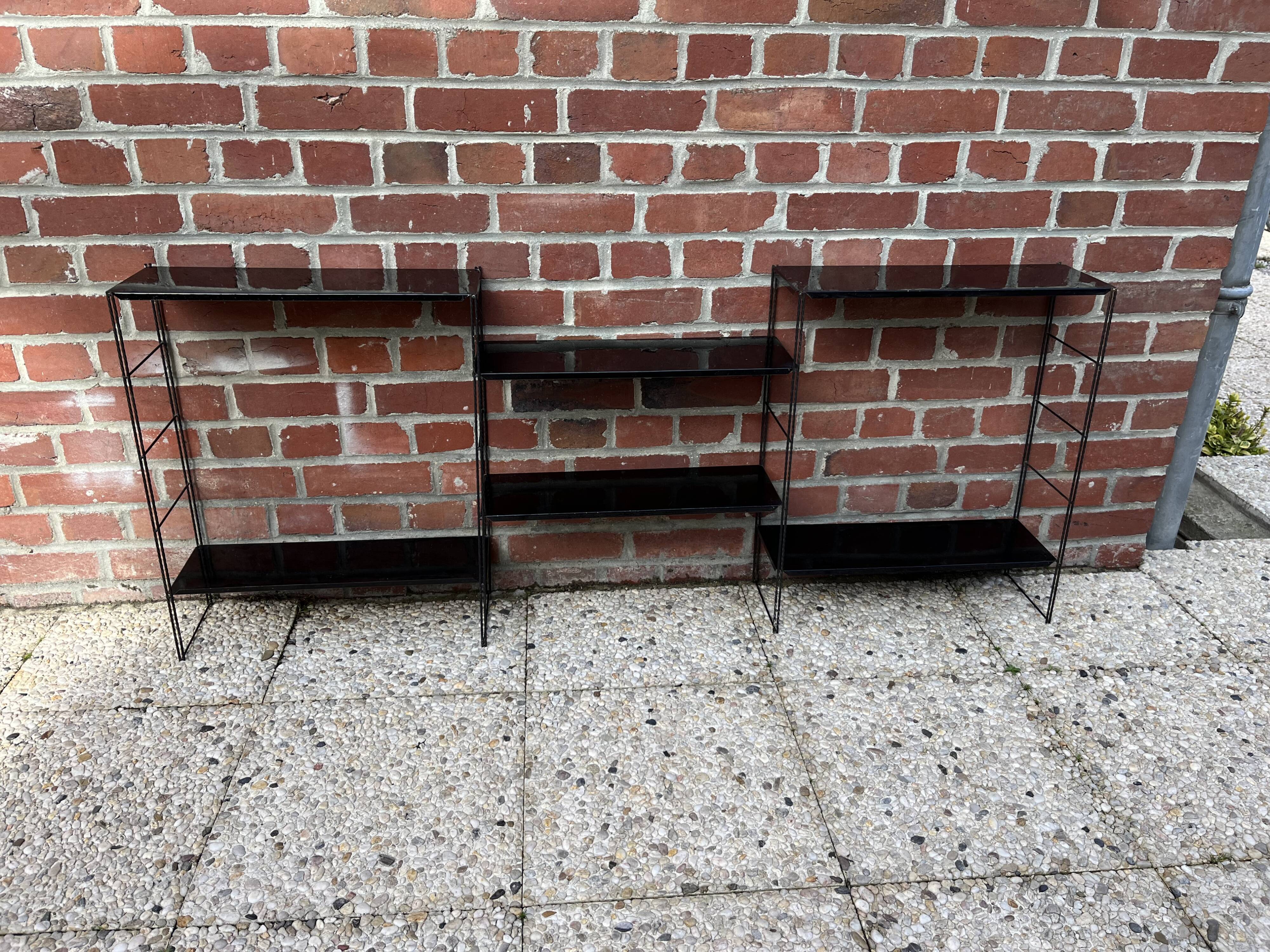Black metal string shelf vintage 1960