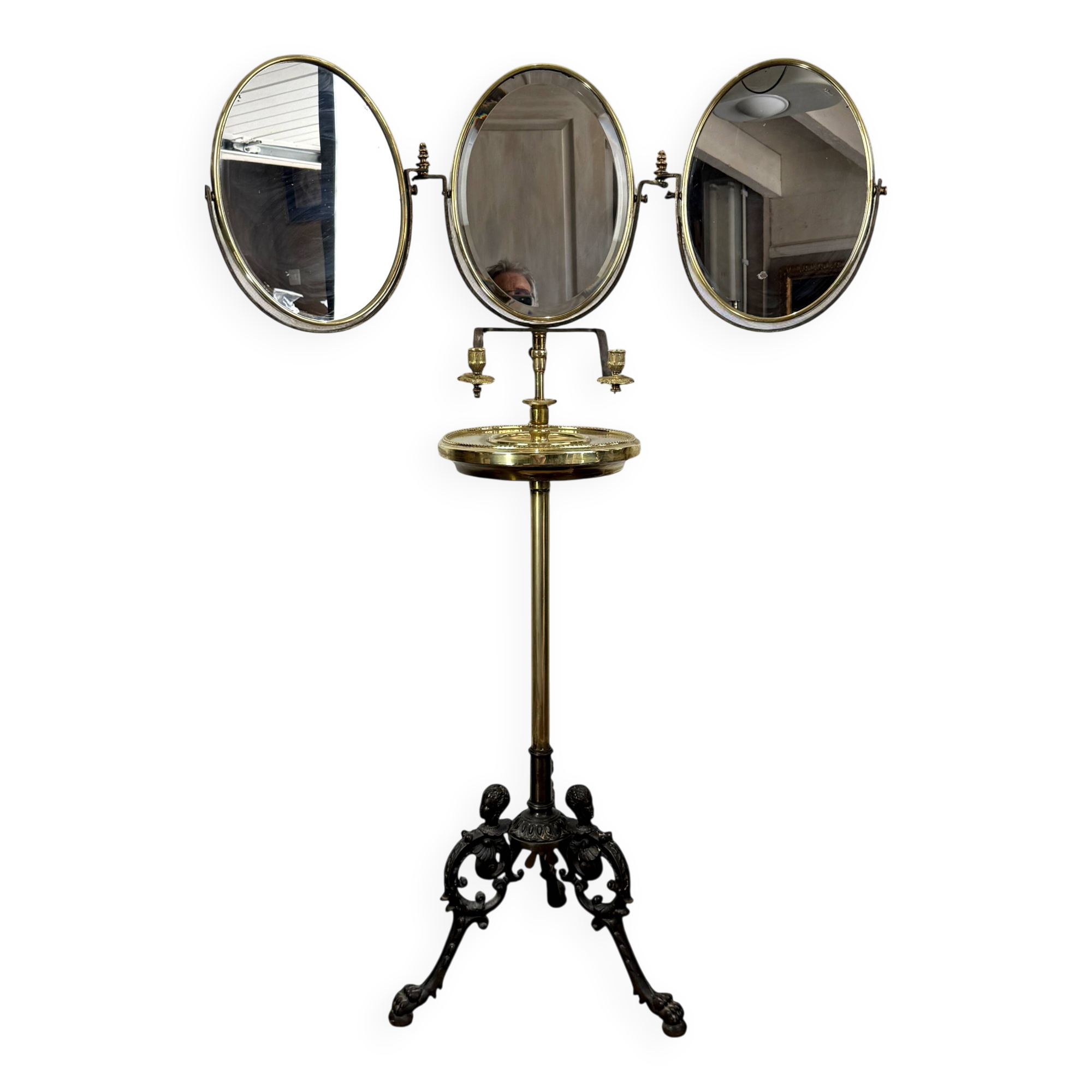 Miroir triptyque de barbier en laiton epoque napoleon iii réglable en haute