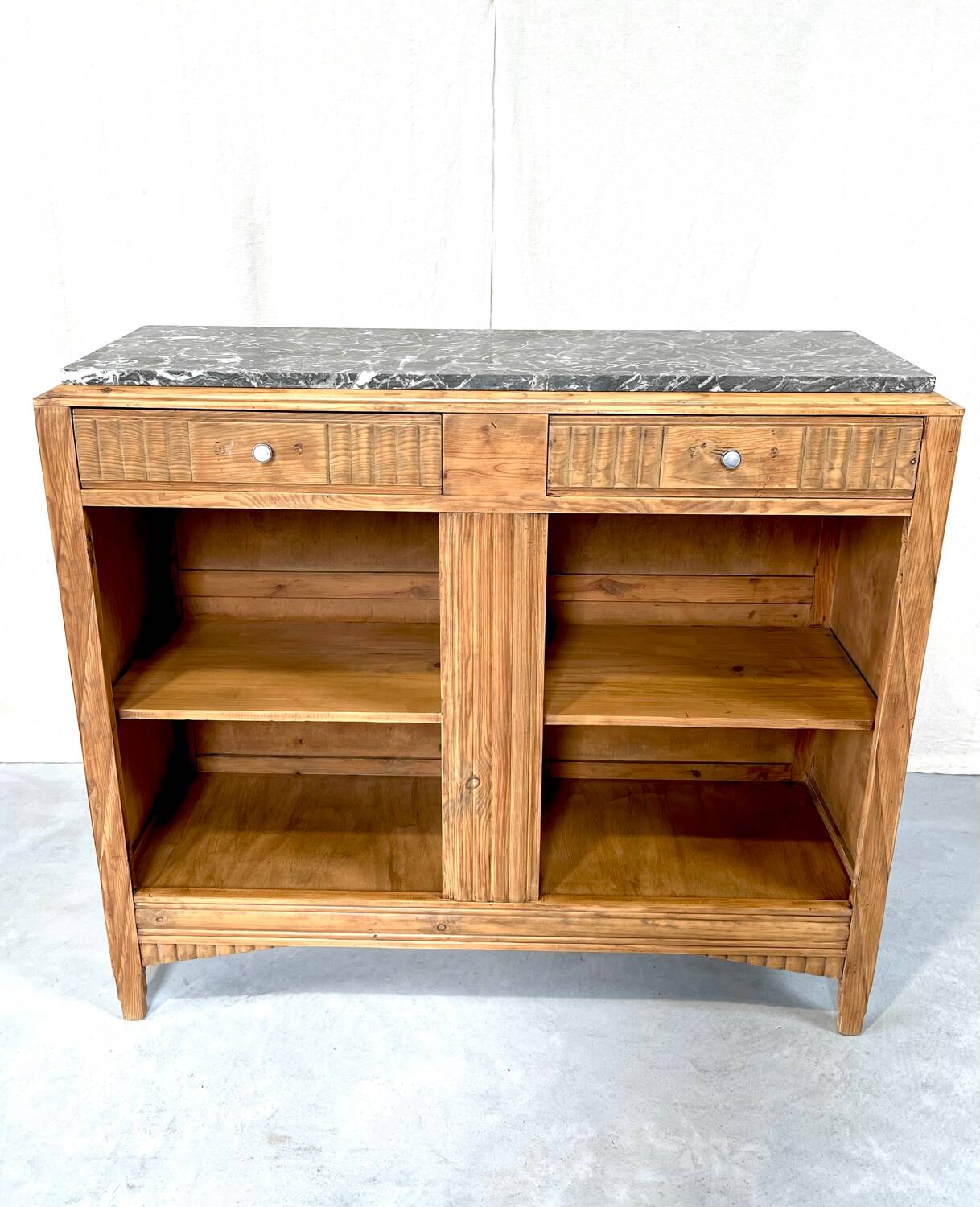 Antique low cabinet in wood and marble