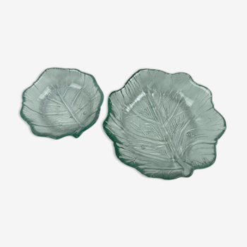 2 vide-poches verre épais forme feuilles