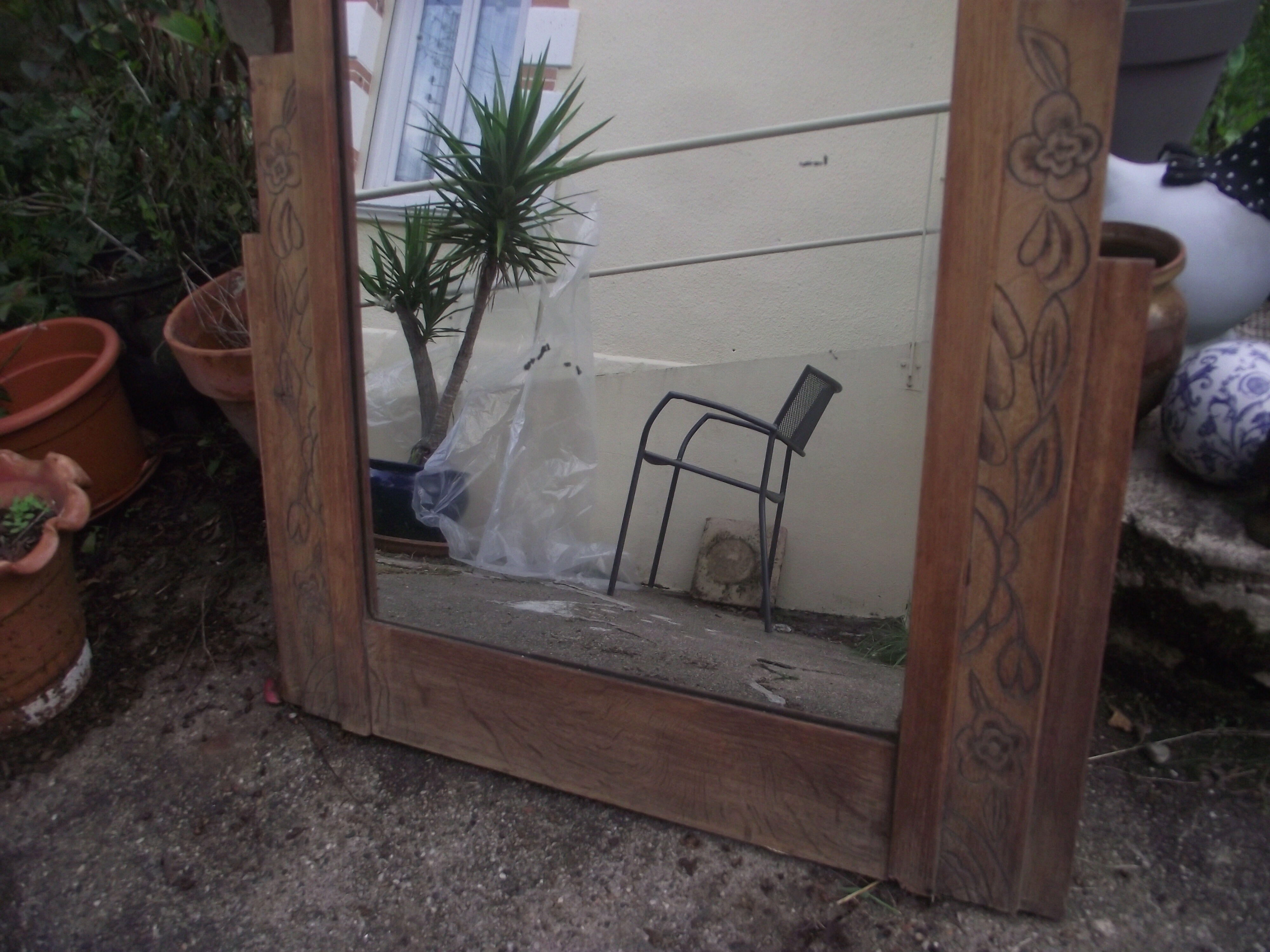 Mirror bevelled art deco raw oak 68x90cm