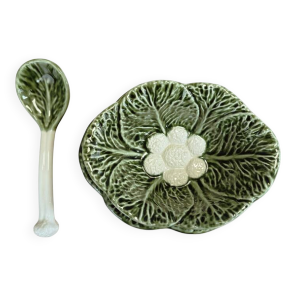 Saucière avec sa couple et sa cuillière - feuille de chou