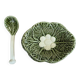 Sauce boat with its stand and spoon - cabbage leaf