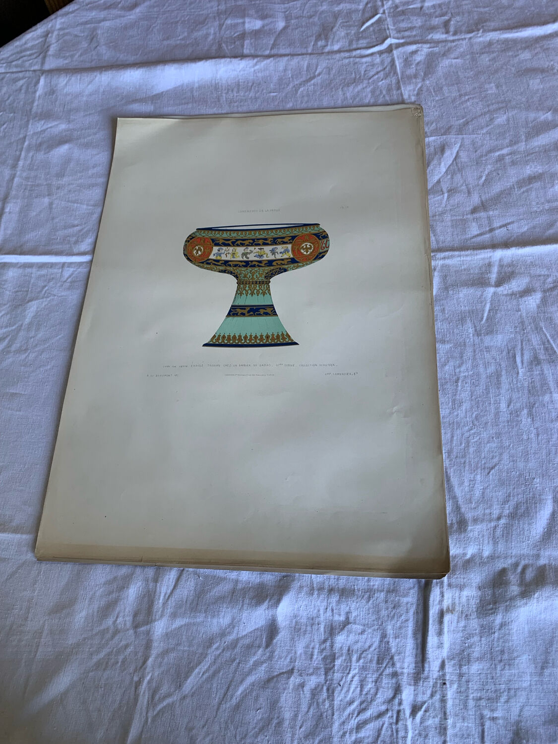 Lithographie ancienne orientale - Coupe persane émaillée