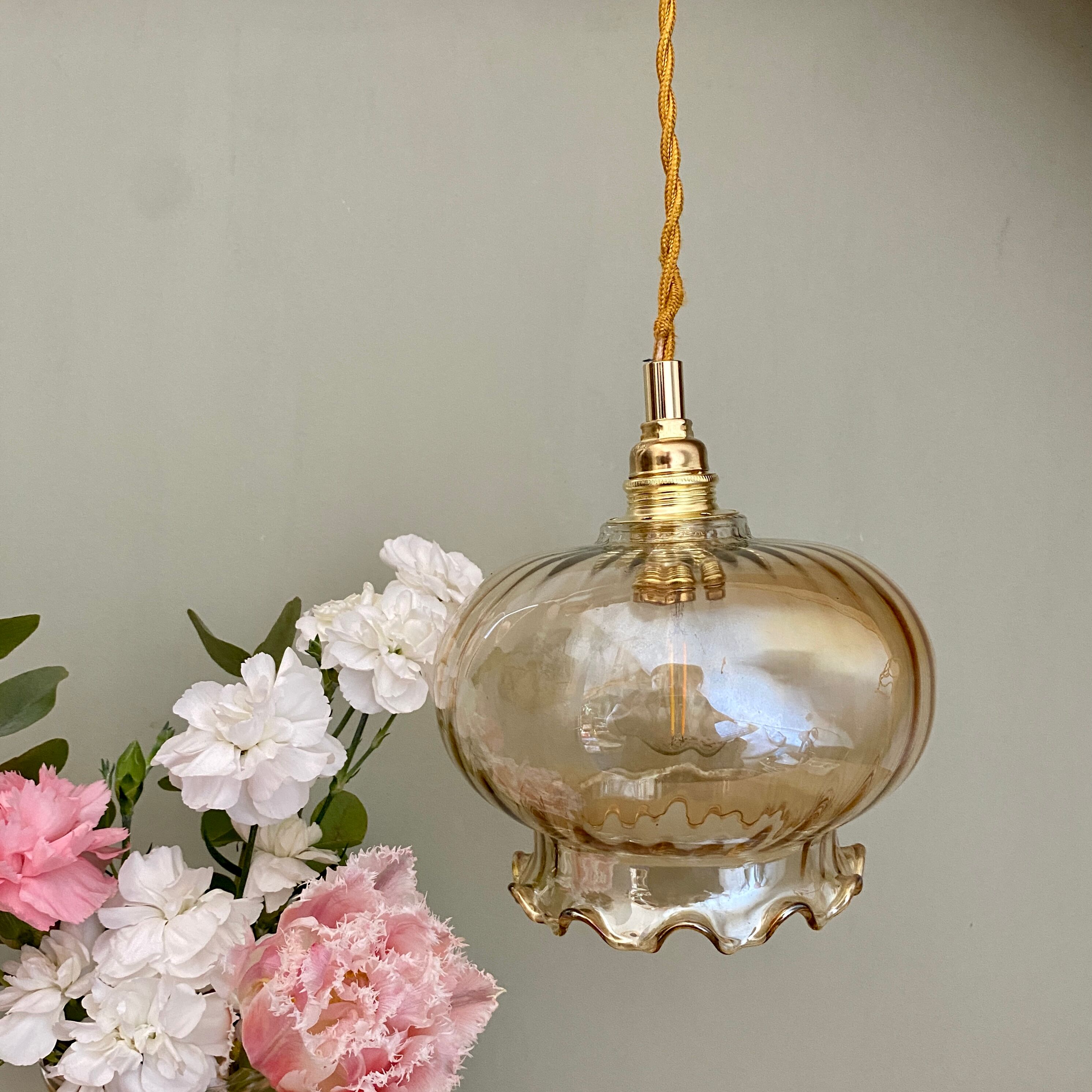 Vintage amber glass globe pendant light