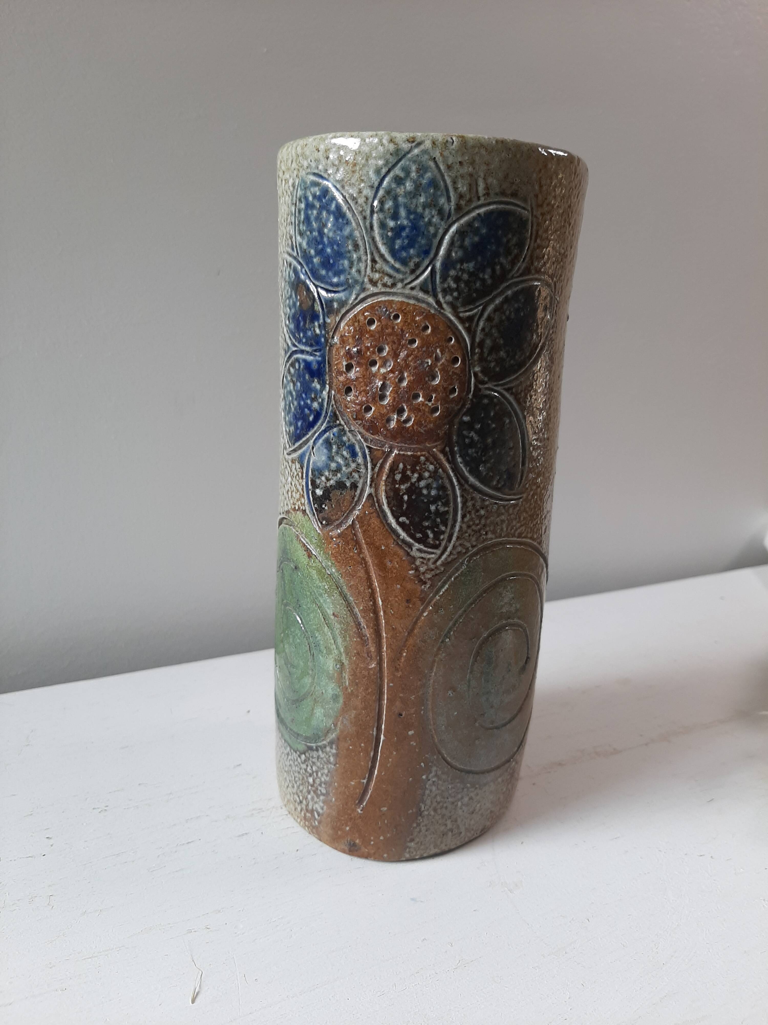 Jean Claude Monange stoneware scroll vase