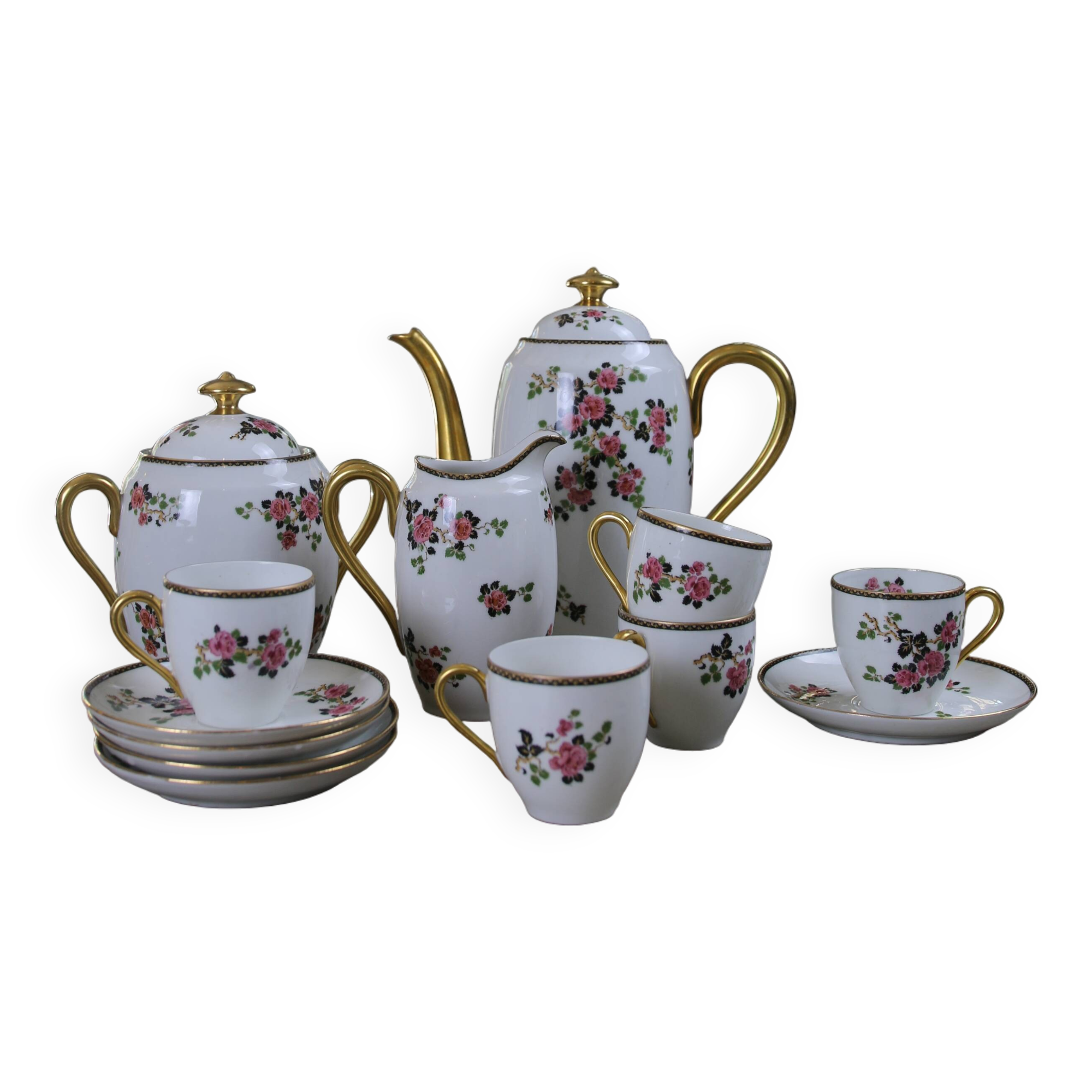 Limoges porcelain coffee service F.Legrand (13 pieces), early 20th century