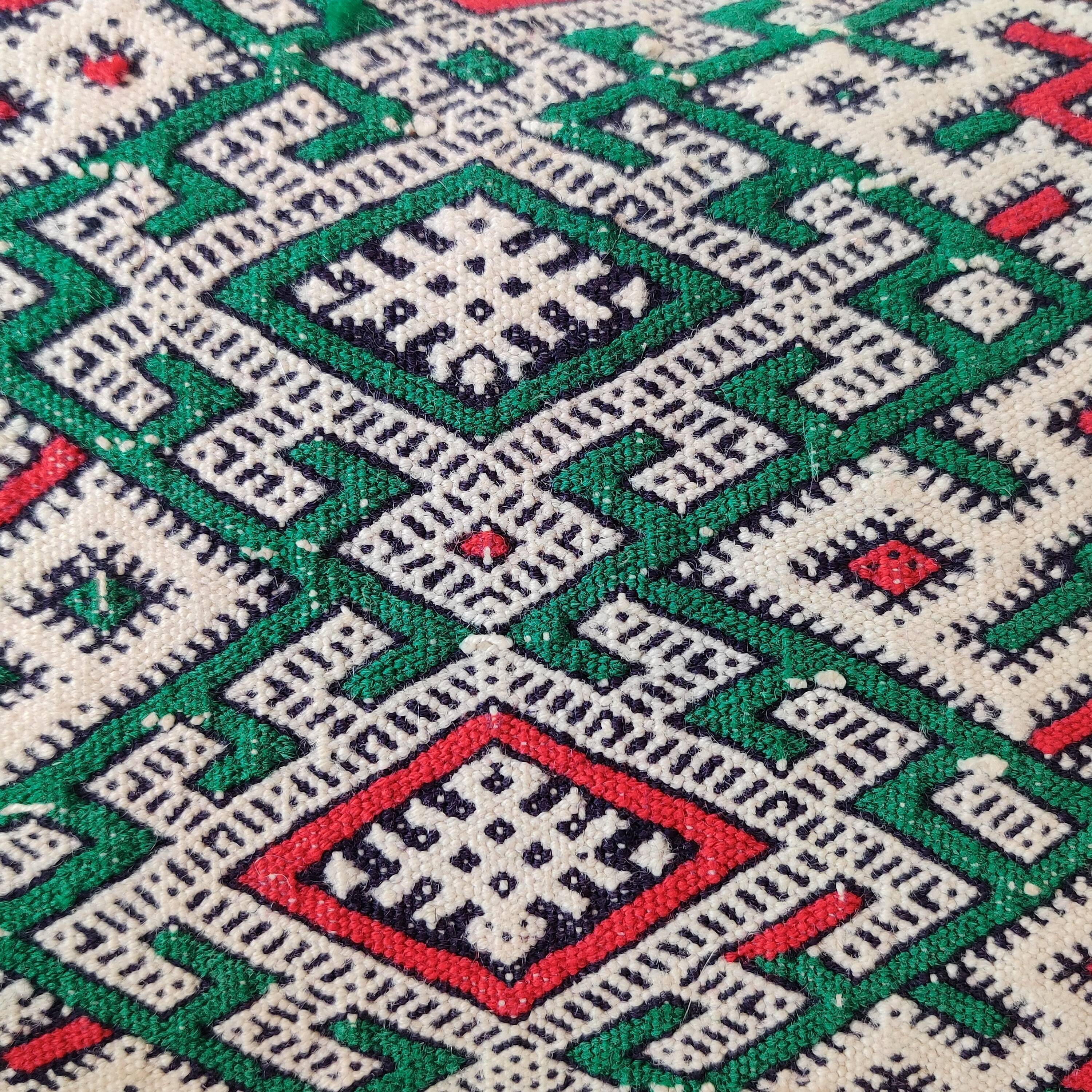 Moroccan Kilim Cushion Vintage green and red