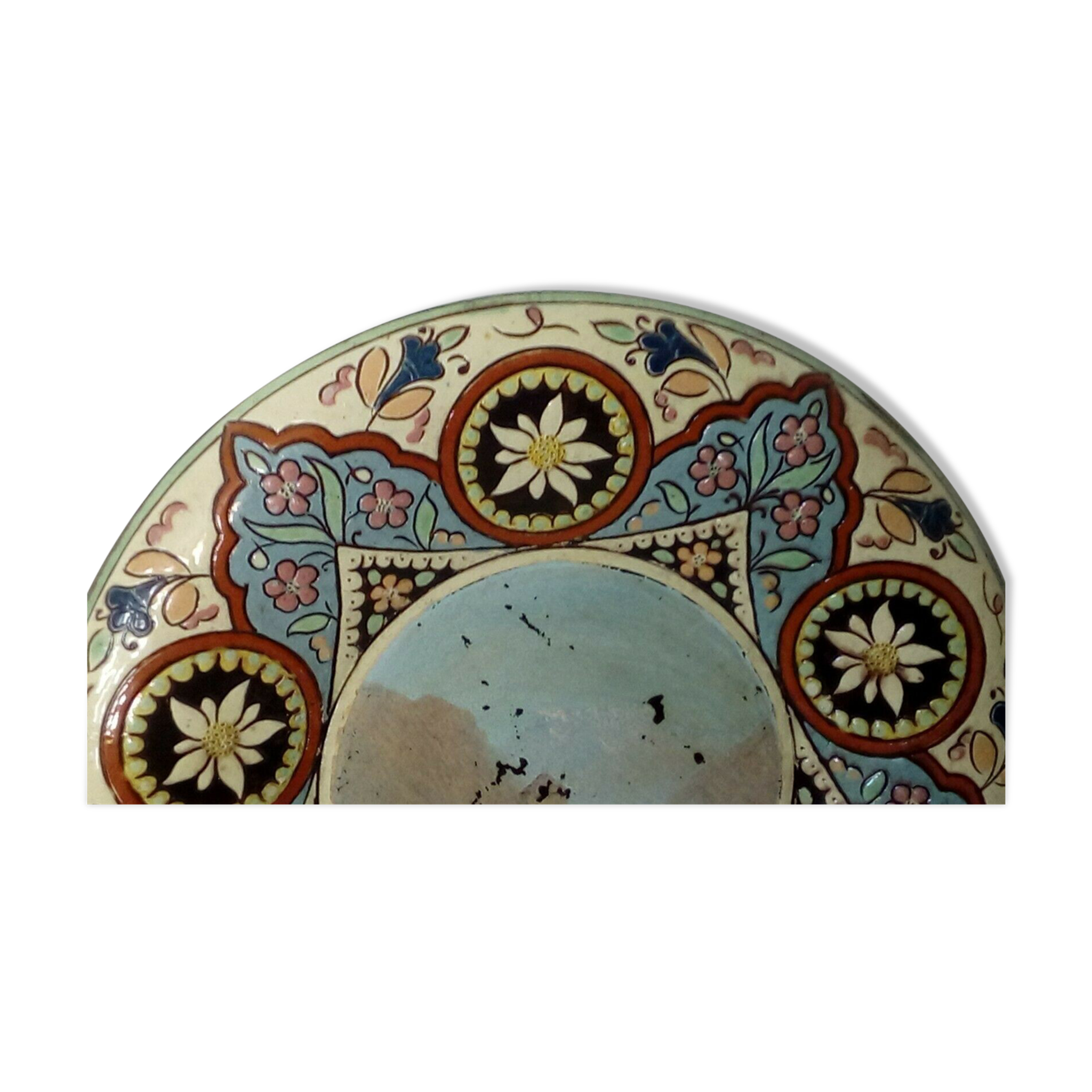 Assiette thoune faience suisse emaux  decor paysage debut 20 eme