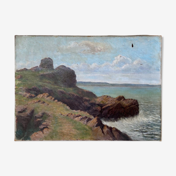Old painting , coastal landscape , circa 1940/1950