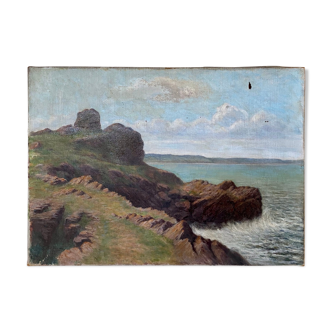 Old painting , coastal landscape , circa 1940/1950