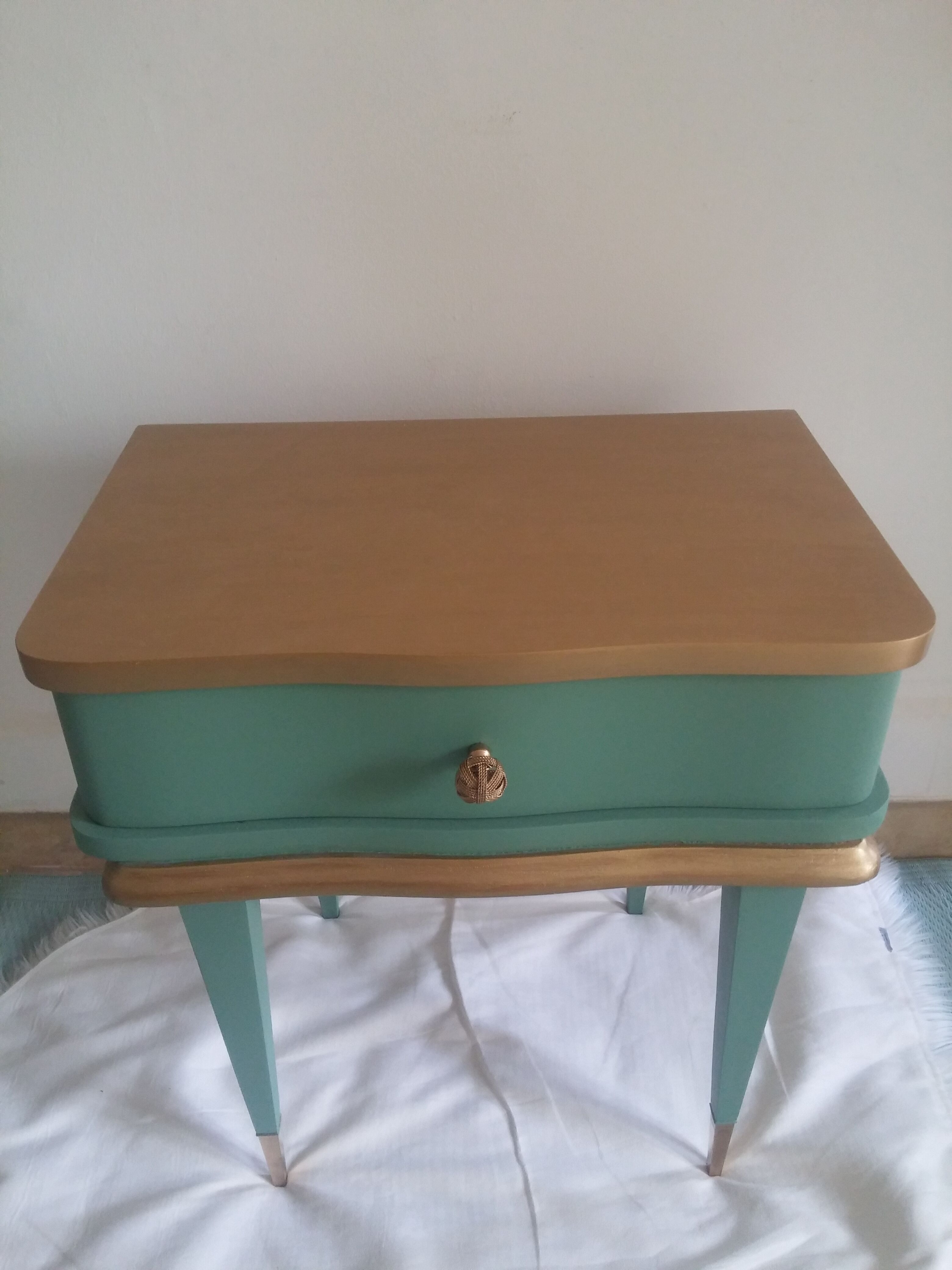 Mint green and gold vintage nightstand