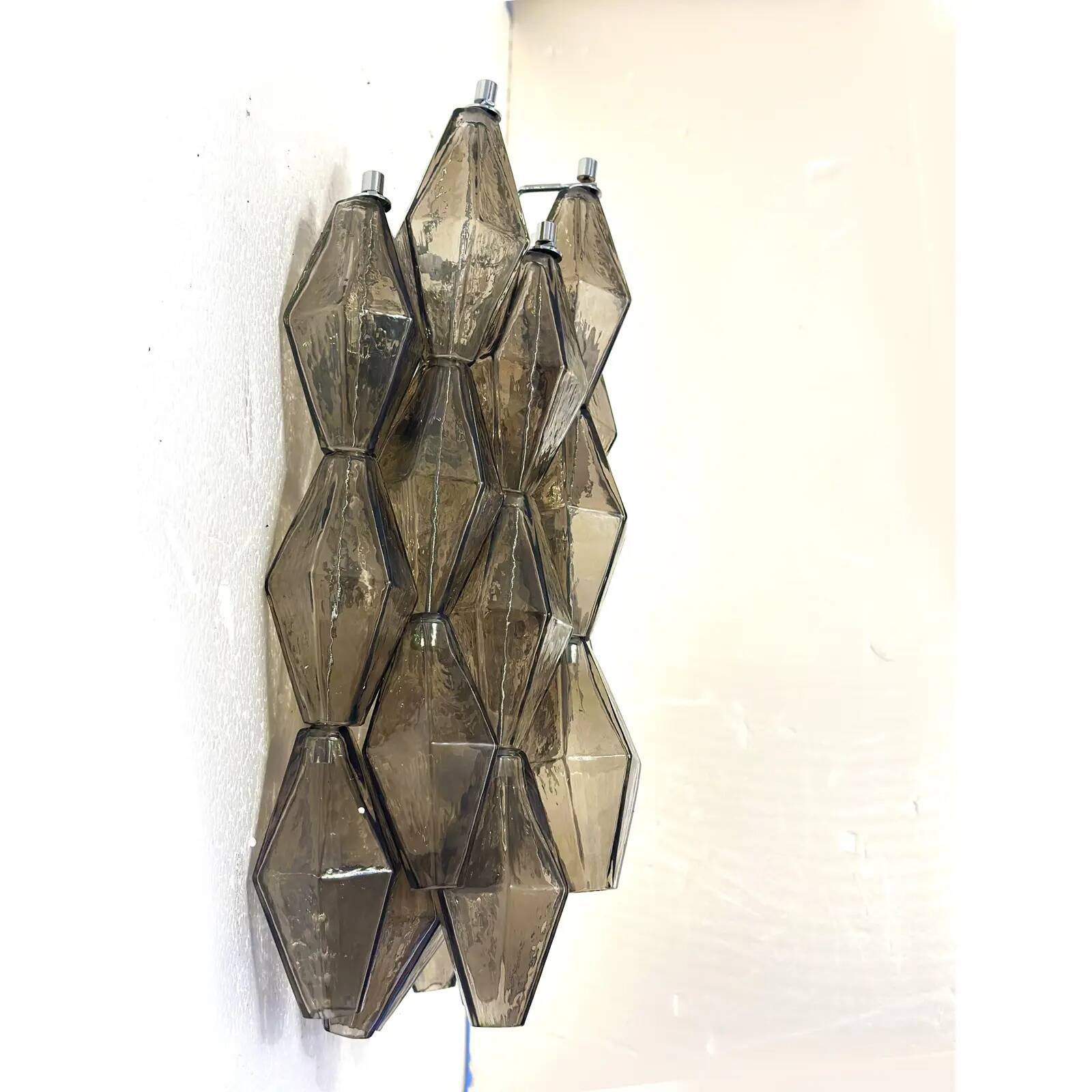 Italian “Poliedri” Murano Glass Wall Sconce Pair in Venini Design